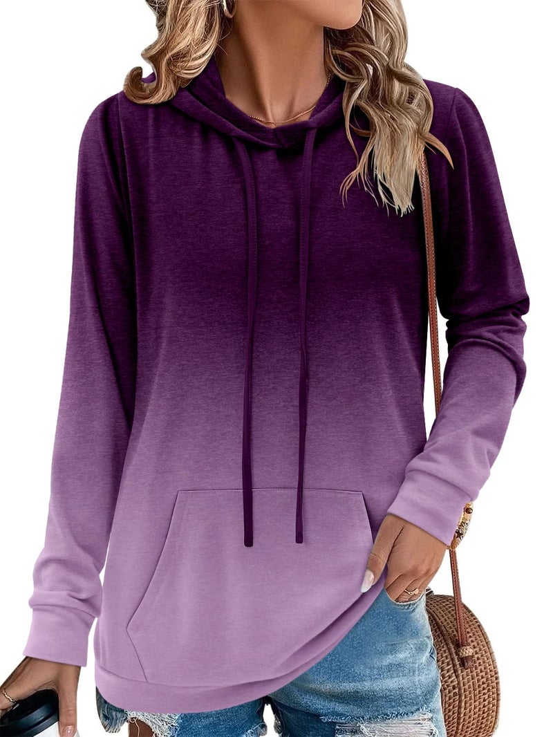 onlypuff Hoodies for Women Tie Dye Hooded Sweatshirts Trendy Teen Girls Fashion Fall Tunic Tops Dressy Shirt Purple M - Image 2